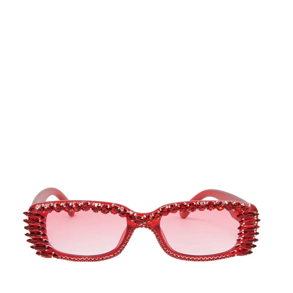 * Akira Women's Love Bomb Rhinestones Crystal Embellished Sunglasses Red - Picture 2 of 9